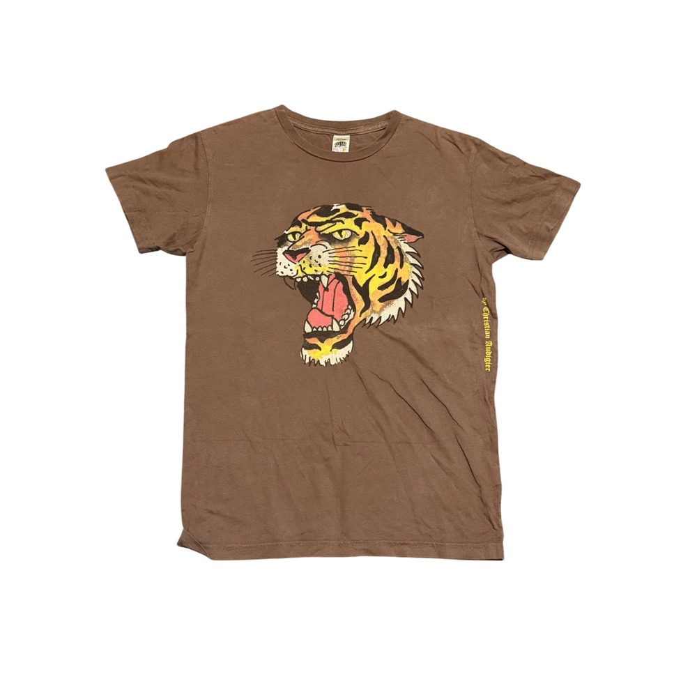 Ed Hardy Christian Audigier Mens Tiger Graphic T-Shirt Brown Y2K Tattoo Art M